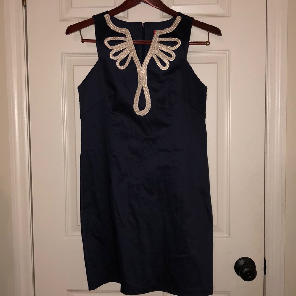 Navy blue with gold embellishments shift dress